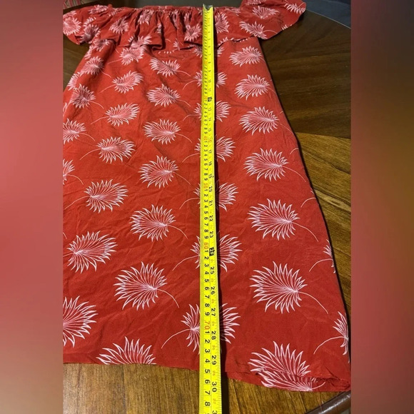 Madewell Silk Off the Shoulder Palm Red Sheath Mini Dress Boho Floral Size XS - Picture 6 of 9